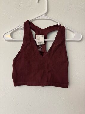 FP Movement by Free People Ribbed V‑Neck Racerback Crop Top - Burgundy